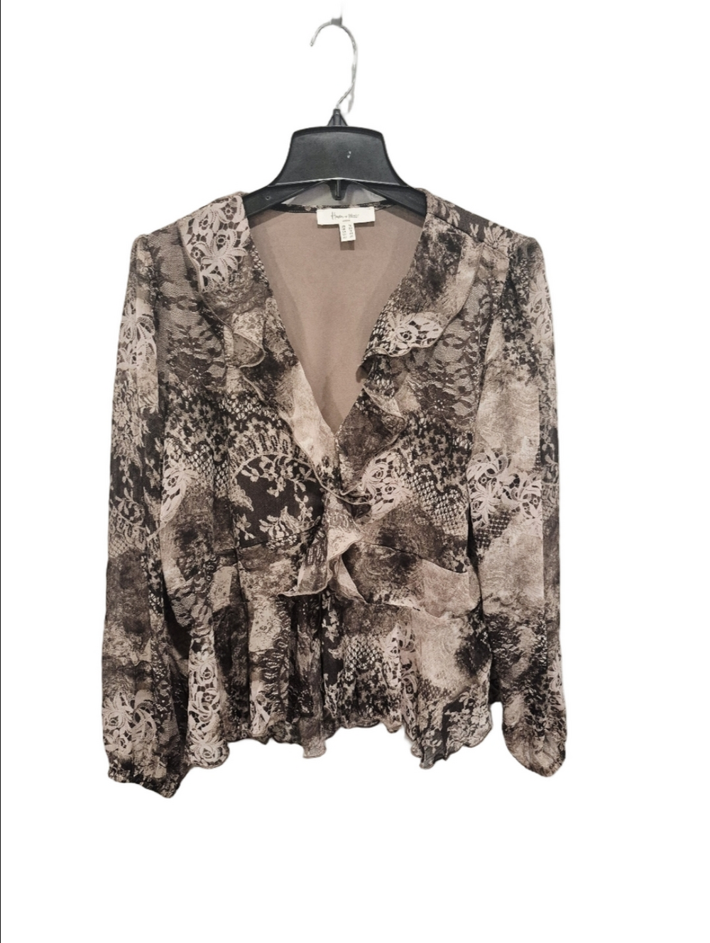 ​Haver + Blair London Plus Size 1X Brown Abstract Snake Print Ruffle Peplum Top